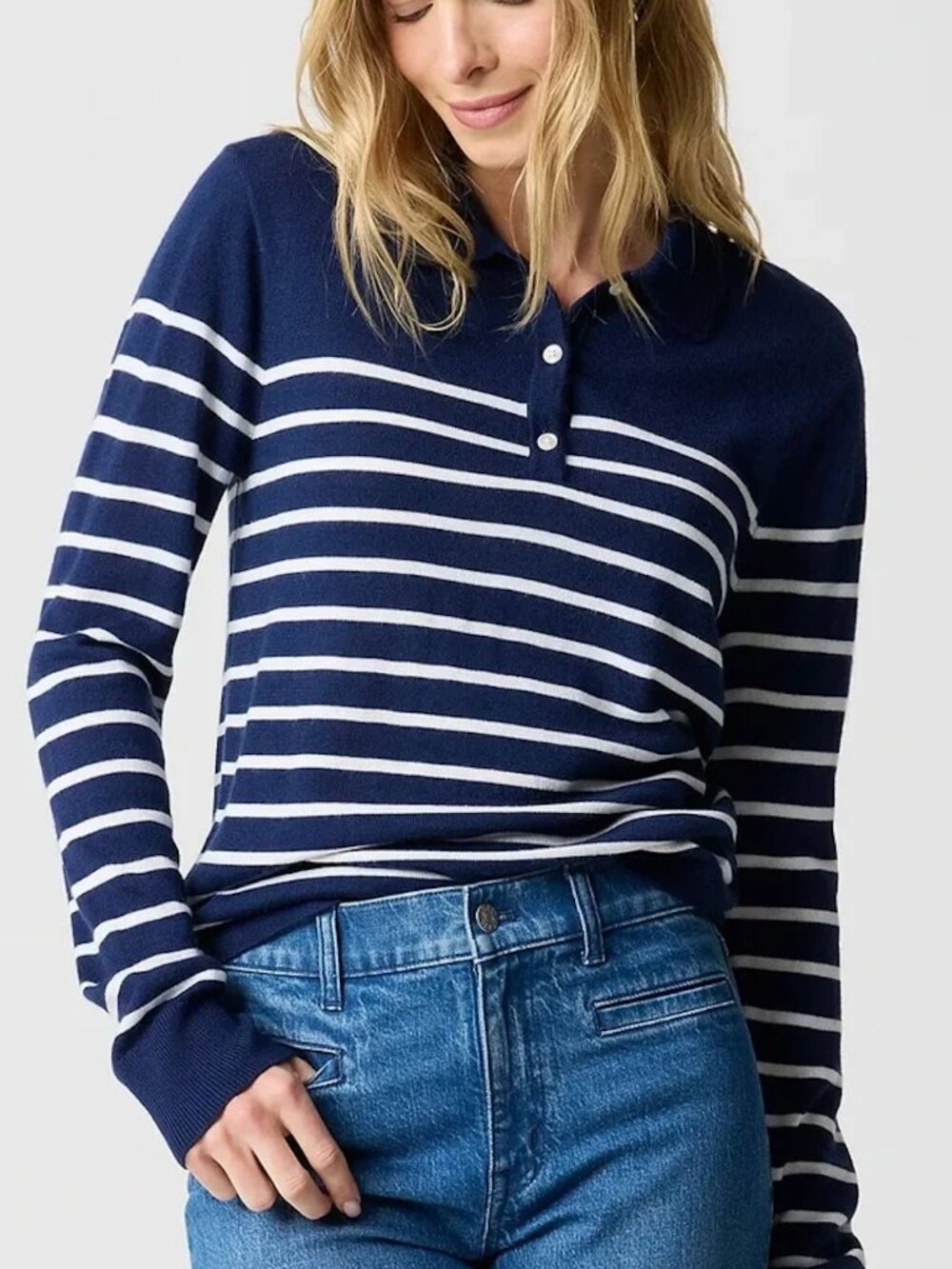 J.Crew Striped Merino Wool-Blend Sweater Polo Sweater Women's Size M